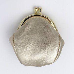 Vintage-style Mini Leather Coin Purse - Pearlized Champagne